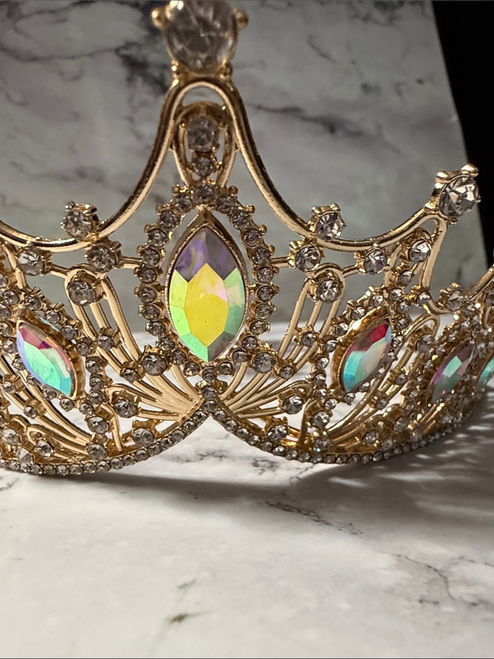 Gold Tiara with Iridescent Rhinestone Accents NWT - Picture 8 of 14